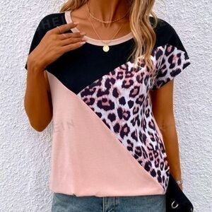 Women’s SHEIN LUNE Leopard Print Colorblock Batwing Sleeve Tee - Size XL - NWOT